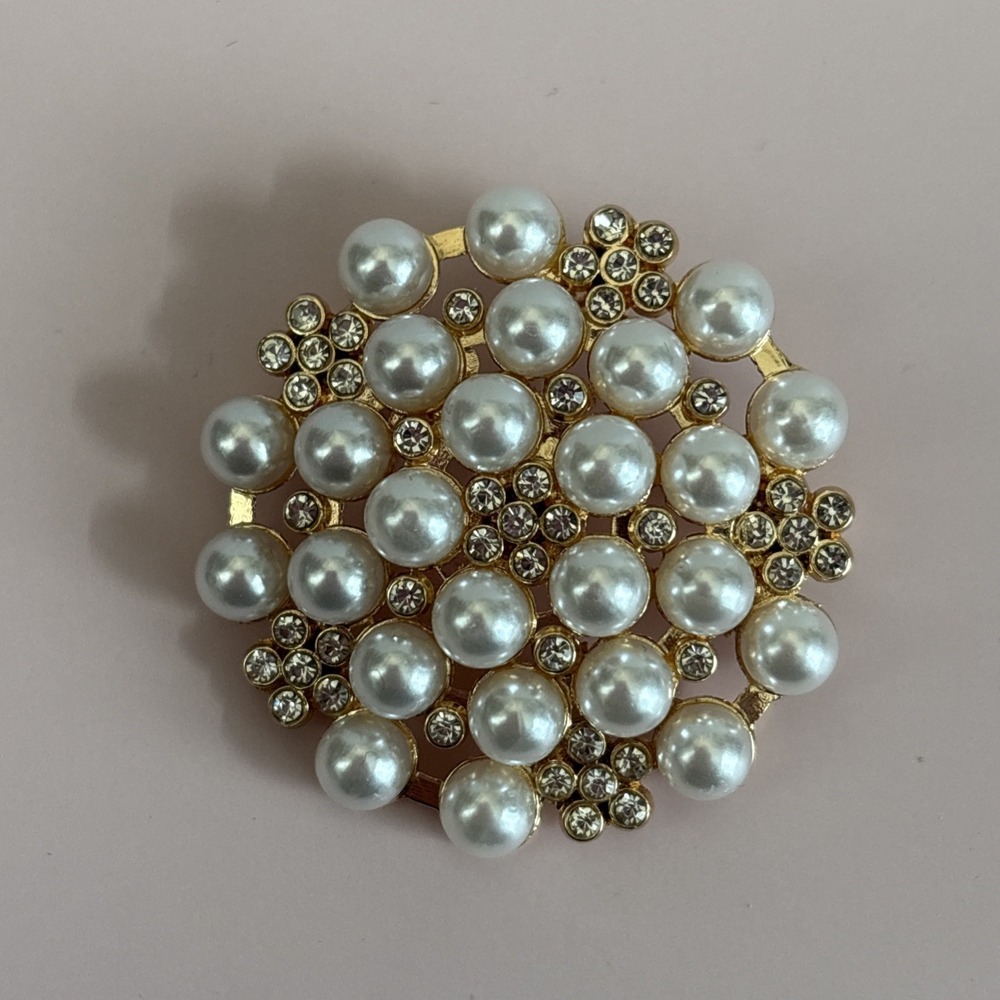 Glam Faux Pearl Rhinestone Brooch